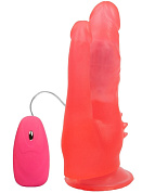 Розовый анально-вагинальный вибромассажёр с проводным пультом - 17 см. фото в интим магазине Love Boat