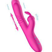 Розовый вибратор-кролик с функцией поступательных движений - 24,3 см.