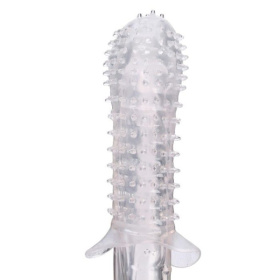 Прозрачная массажная насадка на пенис с шишечками и юбочкой - 12,5 см. фото в интим магазине Love Boat