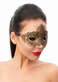 Золотистая женская карнавальная маска фото в интим магазине Love Boat