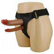 Темно-бежевый фаллопротез для двойного проникновения - 17,5 см. фото в интим магазине Love Boat