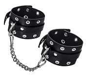 
Черные кожаные однослойные оковы с люверсами фото в интим магазине Love Boat
