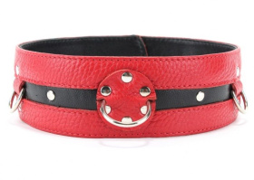 
Красно-чёрный кожаный ошейник увеличенного размера фото в интим магазине Love Boat