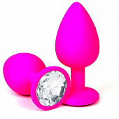 Розовая силиконовая пробка с прозрачным кристаллом - 8,5 см.