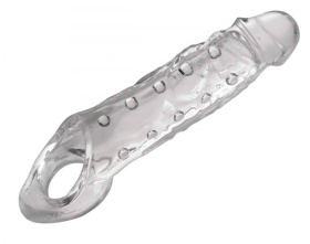 Прозразная закрытая насадка на пенис с поддержкой мошонки Clearly Ample Penis Enhancer - 22 см. фото в интим магазине Love Boat
