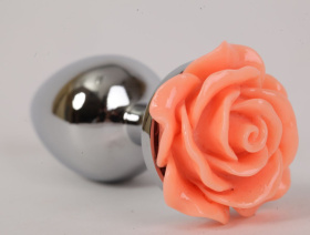 
Металлическая анальная пробка с оранжевой розой - 10 см. фото в интим магазине Love Boat