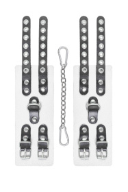 Бело-черные наручники с двумя ремешками и люверсами