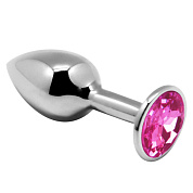 Серебристая анальная втулка с розовым кристаллом Mini Metal Butt L - 9 см. фото в интим магазине Love Boat