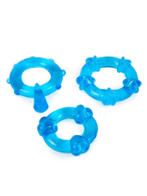Набор из 3 синих эрекционных колец с различным рельефом фото в интим магазине Love Boat