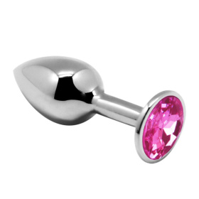 Серебристая анальная втулка Mini Metal Butt Plug Size M с розовым кристаллом фото в интим магазине Love Boat
