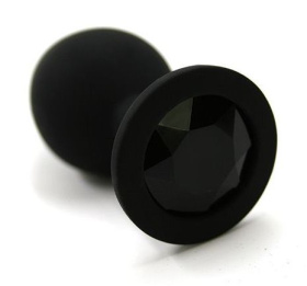 Чёрная силиконовая анальная пробка с чёрным кристаллом - 7 см. фото в интим магазине Love Boat