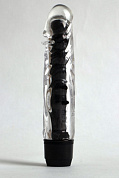 Прозрачно-черный вибратор с дополнительными пупырышками - 17 см. фото в интим магазине Love Boat