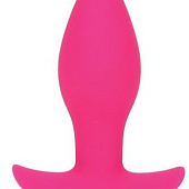 Розовая коническая анальная вибровтулка с ограничителем - 8,5 см.