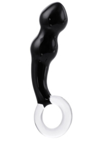 Чёрный анальный стимулятор из стекла с ручкой-кольцом - 17 см. фото в интим магазине Love Boat