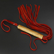 
Красная велюровая плеть с деревянной рукоятью - 44 см. фото в интим магазине Love Boat