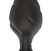 Черная средняя силиконовая анальная пробка с ложбинками по диагонали