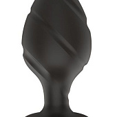 Черная малая силиконовая анальная пробка с ложбинками по диагонали