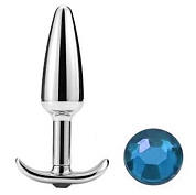 Металлическая анальная пробка-конус с голубым кристаллом - 9 см. фото в интим магазине Love Boat
