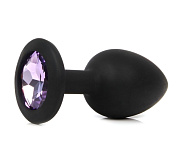 Черная анальная пробка с сиреневым кристаллом - 7,3 см. фото в интим магазине Love Boat