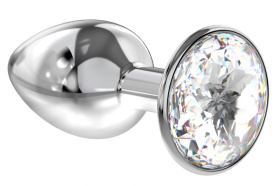 
Малая серебристая анальная пробка Diamond Clear Sparkle Small с прозрачным кристаллом - 7 см. фото в интим магазине Love Boat