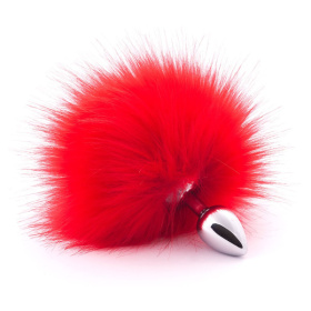 Серебристая анальная пробка с красным хвостиком фото в интим магазине Love Boat