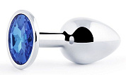 Анальное украшение SILVER PLUG SMALL с синим кристаллом - 7,2 см. фото в интим магазине Love Boat