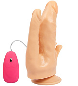 Телесный анально-вагинальный вибратор с проводным пультом - 17 см. фото в интим магазине Love Boat