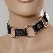 
Кожаный черный ошейник с кольцами фото в интим магазине Love Boat