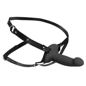 Черный полый страпон с вибрацией 2’’ Erection 28X Smooth Vibrating Silicone Penis Sheath фото в интим магазине Love Boat