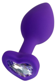 Фиолетовая анальная втулка Diamond Heart с прозрачным кристаллом - 8 см. фото в интим магазине Love Boat