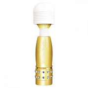 Золотистый жезловый мини-вибратор с кристаллами Mini Massager Gold Edition фото в интим магазине Love Boat