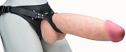 Телесный реалистичный фаллоимитатор на черных трусиках Real Big Strap-On - 34,5 см. фото в интим магазине Love Boat