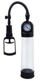Чёрная вакуумная помпа A-toys с манометром и прозрачной колбой фото в интим магазине Love Boat