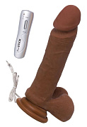Коричневый вибратор-реалистик на присоске с пультом ДУ - 21 см. фото в интим магазине Love Boat
