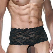 Мужские трусы с открытой интимной зоной и широким кружевным поясом