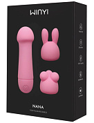 Нежно-розовый мини-вибратор Nana с 3 насадками - 10,6 см. фото в интим магазине Love Boat
