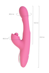 Розовый вибратор с двигающимся язычком и стимулирующим шариком Monti - 24 см.