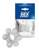 Прозрачное эластичное эрекционное кольцо с 6 шариками фото в интим магазине Love Boat