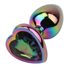 Радужная металлическая пробка Rainbow Heart Butt Plug - 7,1 см. фото в интим магазине Love Boat