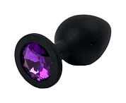 Черная силиконовая пробка с фиолетовым стразом - 7 см. фото в интим магазине Love Boat