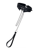 
Черный кожаный ошейник-воротник с поводком фото в интим магазине Love Boat