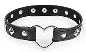 
Черный ошейник с серебристыми ромбиками и сердечком фото в интим магазине Love Boat