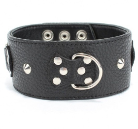 
Черный кожаный ошейник с короткими шипами фото в интим магазине Love Boat
