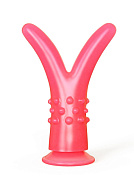 Розовый стимулятор с раздвоенным кончиком - 16 см. фото в интим магазине Love Boat