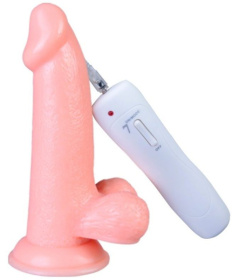 Телесный вибратор Vibrating Dong with Balls - 14 см. фото в интим магазине Love Boat