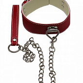Красный ошейник с металлическим поводком и замочком