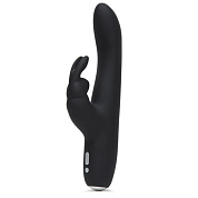 Черный вибратор с клиторальным отростком Greedy Girl Slimline Rabbit Vibrator - 22,8 см. фото в интим магазине Love Boat