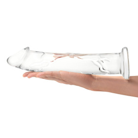 Большой стеклянный стимулятор 12’’ Glass Dildo With Veins   Flat Base - 28 см.