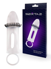 Закрытая насадка на пенис с подхватом мошонки и стимулирующими «ресничками» фото в интим магазине Love Boat