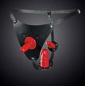 Кожаные черные  трусики со штырьком для насадок фото в интим магазине Love Boat